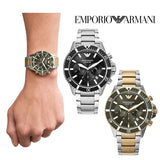 Emporio Armani Diver Chronograph Green Dial Two Tone Steel Strap Watch For Men - AR11361 Authentic Buy Shop Now