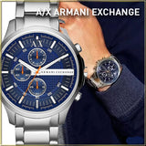 Armani Exchange Hampton Chronograph Blue Dial Silver Steel Strap Watch For Men - AX2155 Authentic Buy Shop Now