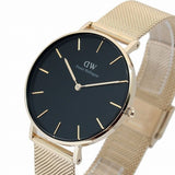 Daniel Wellington Petite Evergold Black Dial Gold Mesh Strap Watch For Women - DW00100345 Authentic Buy Shop Now