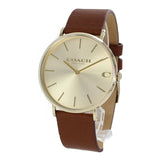 Coach Charles Gold Dial Brown Leather Strap Watch for Women - 14602433 Authentic Buy Shop Now