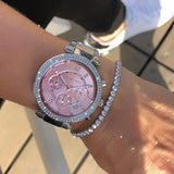 Michael Kors Parker Chronograph Pink Dial Silver Steel Strap Watch For Women - MK6105 Authentic Buy Shop Now