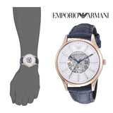 Emporio Armani Meccanico Automatic White Dial Blue Leather Strap Watch For Men - AR1947 Authentic Buy Shop Now