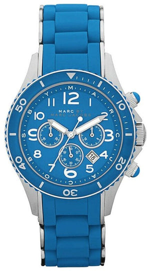 Marc Jacobs Rock Chronograph Blue Dial Blue Silicone Strap Watch for Women - MBM2575 Authentic Buy Shop Now