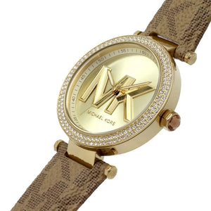 Michael Kors Parker Three Hand Gold Dial Brown Leather Strap Watch For Women - MK2973 Authentic Buy Shop Now