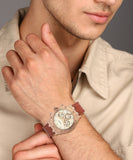 Guess Analog Multifunction White Dial Brown Leather Strap Watch for Men - GW0262G3 Authentic Buy Shop Now