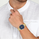 Lacoste Tiebreaker Chronograph Blue Dial Gold Steel Strap Watch for Men - 2011151 Authentic Buy Shop Now