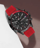 Tommy Hilfiger Multifunction Quartz Black Dial Red Rubber Strap Watch for Men - 1791722 Authentic Buy Shop Now