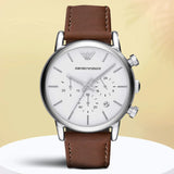 Emporio Armani Luigi Chronograph Silver Dial Brown Leather Strap Watch for Men - AR1846 Authentic Buy Shop Now