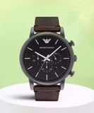 Emporio Armani Classic Chronograph Black Dial Brown Leather Strap Watch For Men - AR1919 Authentic Buy Shop Now