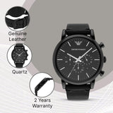Emporio Armani Dress Chronograph Black Dial Black Leather Strap Watch For Men - AR1918 Authentic Buy Shop Now