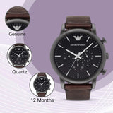 Emporio Armani Classic Chronograph Black Dial Brown Leather Strap Watch For Men - AR1919 Authentic Buy Shop Now