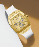 Guess Phoenix Multifunction Gold Dial White Leather Strap Watch for Men - GW0202G6 Authentic Buy Shop Now
