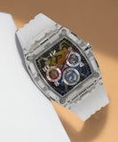 Guess Phoenix Polycarbonate Clear Multi-function Black Dial Clear Rubber Strap Watch for Men - GW0499G3 Authentic Buy Shop Now