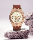 Guess Analog Multifunction White Dial Brown Leather Strap Watch for Men - GW0262G3 Authentic Buy Shop Now