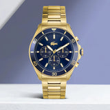 Lacoste Tiebreaker Chronograph Blue Dial Gold Steel Strap Watch for Men - 2011151 Authentic Buy Shop Now