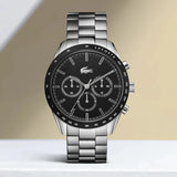 Lacoste Boston Chronograph Black Dial Silver Steel Strap Watch for Men - 2011079 Authentic Buy Shop Now