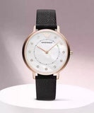 Emporio Armani Kappa Mother of Pearl Dial Black Leather Strap Watch For Women - AR80011 Authentic Buy Shop Now