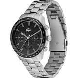 Lacoste Boston Chronograph Black Dial Silver Steel Strap Watch for Men - 2011079 Authentic Buy Shop Now