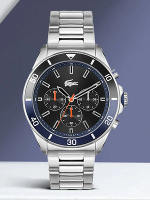 Lacoste Tiebreaker Chronograph Black Dial Silver Steel Strap Watch for Men - 2011155 Authentic Buy Shop Now