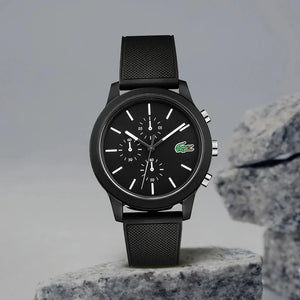 Lacoste 12.12 Chronograph Black Dial Black Silicone Strap Watch for Men - 2010972 Authentic Buy Shop Now