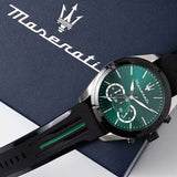 Maserati Traguardo Chronograph Green Dial Black Silicone Strap Watch For Men - R8871612043 Authentic Buy Shop Now