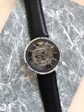 Emporio Armani Meccanico Skeleton Automatic Black Dial Black Leather Strap Watch for Men - AR60038 Authentic Buy Shop Now