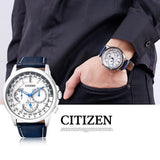 Citizen Eco Drive Calendrier White Dial Blue Leather Strap Watch For Men - BU2020-11A Authentic Buy Shop Now
