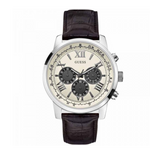Guess Chronograph Quartz White Dial Brown Leather Strap Watch For Men - W0380G1 Authentic Buy Shop Now