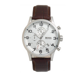 Hugo Boss Aeroliner Chronoraph White Dial Brown Leather Strap Watch For Men - HB1512447 Authentic Buy Shop Now