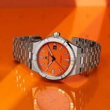 Maurice Lacroix Aikon Limited Edition Automatic Date Orange Dial Silver Steel Strap Watch For Men - AI6008-SS00F-530-1 Authentic Buy Shop Now