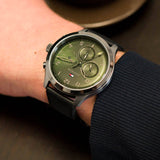 Tommy Hilfiger Asher Chronograph Green Dial Black Leather Strap Watch For Men - 1791856 Authentic Buy Shop Now