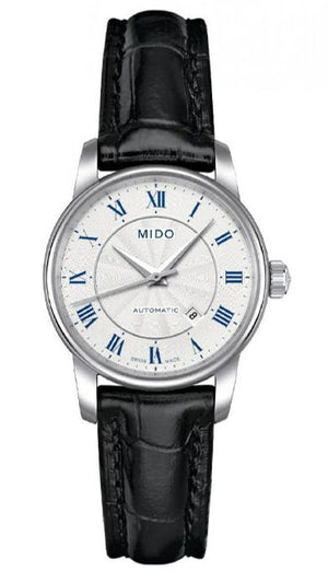 Mido Baroncelli III Automatic Silver Dial Black Leather Strap Watch For Women - M7600.4.21.4 Authentic Buy Shop Now