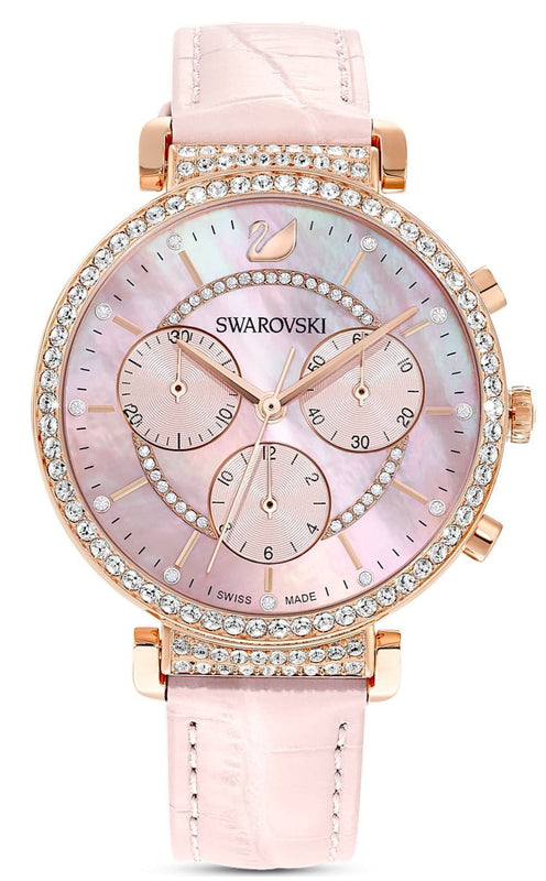 Swarovski Passage Chrono Pink Dial Pink Leather Strap Watch for Women - 5580352 Authentic Buy Shop Now