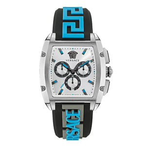 Versace Dominus Chronograph Silver Dial Black Rubber Strap Watch For Men - VE6H00123 Authentic Buy Shop Now
