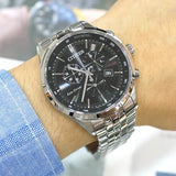 Citizen Eco Drive Chronograph Black Dial Silver Steel Strap Watch For Men - AT2140-55E Authentic Buy Shop Now