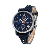 Fossil Boyfriend Sport Chronograph Blue Dial Blue Leather Strap Watch for Women - ES4113 Authentic Buy Shop Now