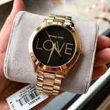 Michael Kors Slim Runway Black Dial Gold Steel Strap Watch for Women - MK3803 Authentic Buy Shop Now