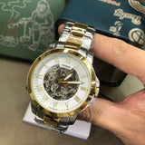 Fossil Grant Automatic Skeleton White Dial Two Tone Steel Strap Watch for Men - ME3112 Authentic Buy Shop Now