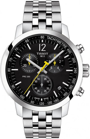 Tissot PRC 200 Chronograph Black Dial Silver Steel Strap Watch For Men - T114.417.11.057.00 Authentic Buy Shop Now