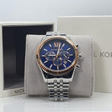 Michael Kors Lexington Chronograph Blue Dial Silver Steel Strap Watch For Men - MK8689 Authentic Buy Shop Now
