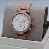 Michael Kors Parker Chronograph White Dial Pink Leather Strap Watch For Women - MK6935 Authentic Buy Shop Now