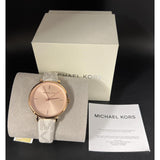Michael Kors Jayne Three Hand Rose Gold Dial White Leather Strap Watch For Women - MK7128 Authentic Buy Shop Now