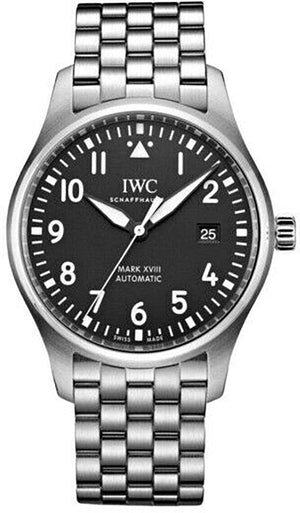IWC Pilot’s Watch Mark XVIII Black Dial Silver Steel Strap Watch for Men - IW327015 Authentic Buy Shop Now