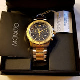 Movado Series 800 Chronograph Black Dial Two Tone Steel Strap Watch For Men - 2600138 Authentic Buy Shop Now
