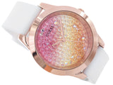 Guess Crush Crystals Gold Dial White Rubber Strap Watch for Women - W1223L3 Authentic Buy Shop Now