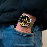 Diesel Mega Chief Chronograph Black Dial Two Tone Steel Strap Watch For Men - DZ4581 Authentic Buy Shop Now
