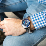 Fossil Sport Tourer Chronograph Blue Dial Silver Steel Strap Watch for Men - FS6047 Authentic Buy Shop Now
