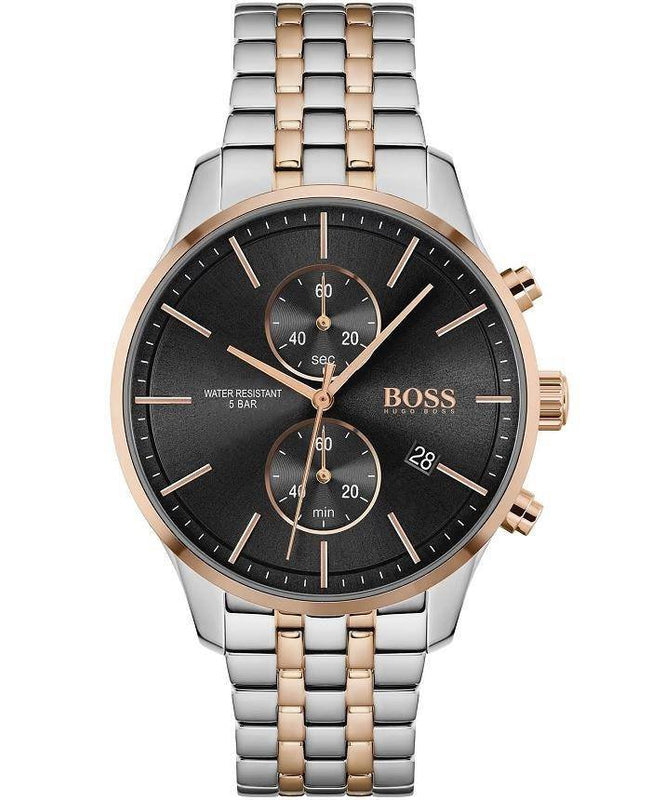 Hugo Boss Associate Chronograph Black Dial Two Tone Steel Strap Watch for Men - 1513840 Authentic Buy Shop Now