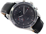 Tommy Hilfiger Parker Chronograph Quartz Grey Dial Black Leather Strap Watch For Men - 1791838 Authentic Buy Shop Now