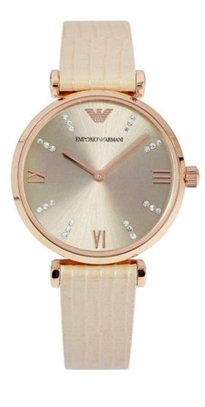 Emporio Armani Gianni T Bar Gunmetal Dial Beige Leather Strap Watch For Women - AR1681 Authentic Buy Shop Now
